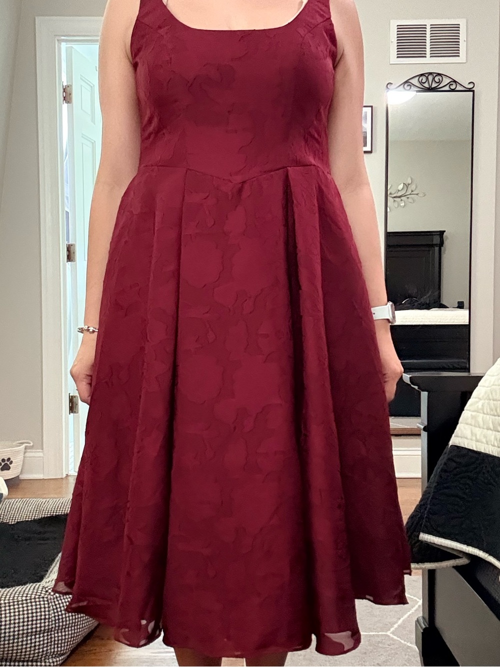 Azazie Burgundy Square-Neck Jacquard Midi Dress - Picture 8 of 9